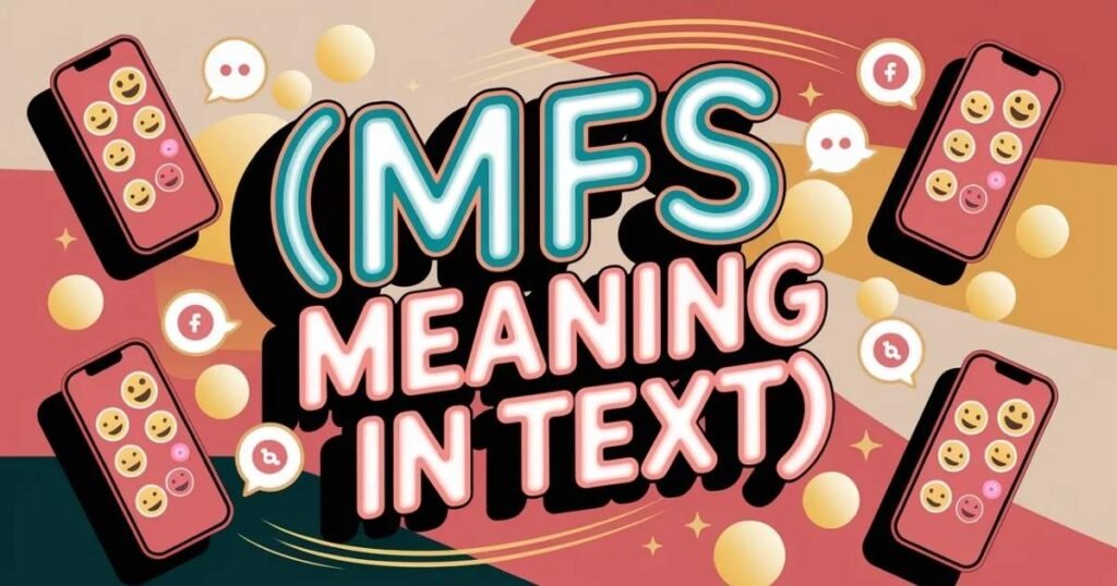Smartphone screen surrounded by emojis and social media icons.
Focus keyword MFS Meaning in Text highlighted in bold overlay.
Illustrates texting abbreviations and digital communication trends.