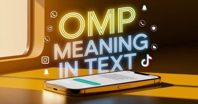 Illustration explaining omp meaning in text with chat bubbles. Shows how OMP is used in casual online conversations. Helpful visual for understanding modern texting slang.