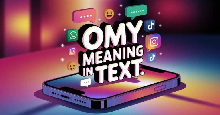 A teenager typing on a smartphone. Casual chat message showing excitement. Focus keyword: omy meaning in text.