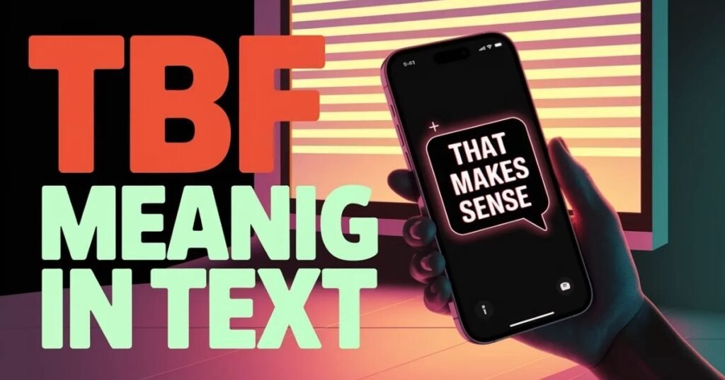 Modern graphic highlighting tbf meaning in text in bold overlay text.
Smartphone screen displays a fair and balanced chat message.
Designed for understanding slang used in social media chats.