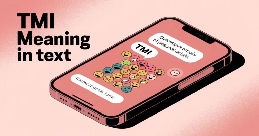 Creative digital image showing TMI meaning in text in a casual chat.
Overly personal message followed by a TMI response.
Designed to explain texting slang for beginners.
