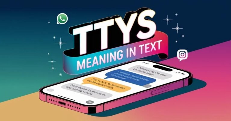 Modern smartphone displaying TTYS meaning in text messages with bold overlay showing texting acronym definition and colorful chat bubbles explaining what TTYS stands for in online conversations