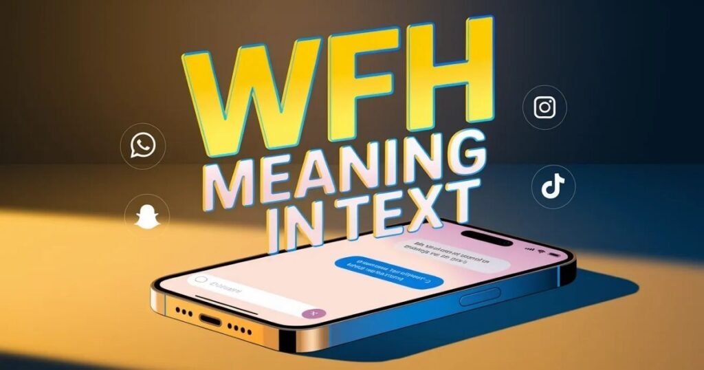 WFH meaning in text shown through a mobile chat conversation example.
Illustration of texting slang used on WhatsApp and social media.
Simple visual explaining WFH meaning in text in daily communication.