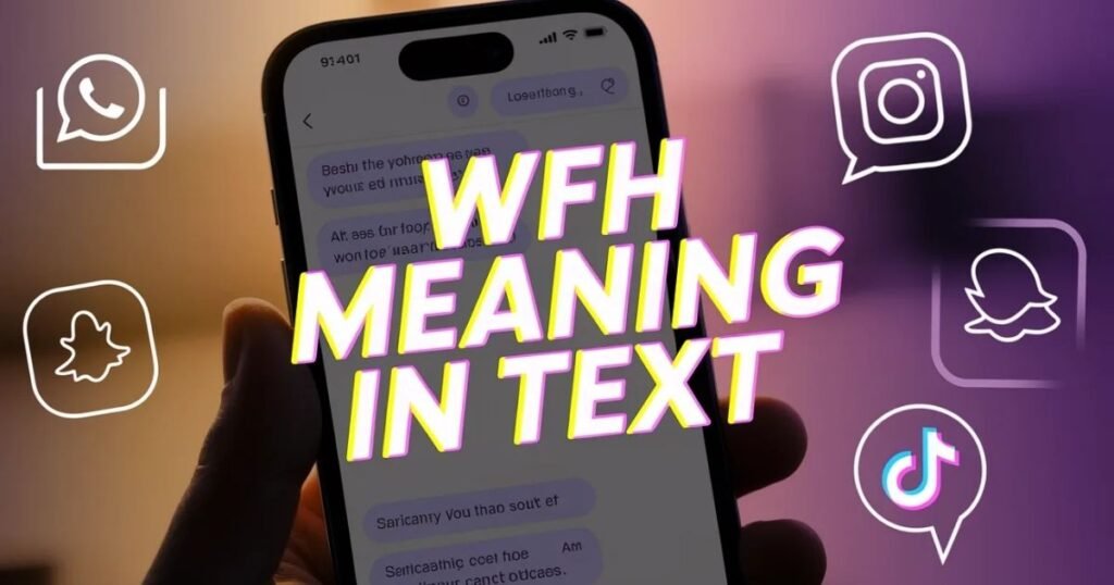 WFH meaning in text visualized with laptop, phone, and chat icons.
Modern digital workspace showing how WFH is used in messages.
Educational image explaining WFH meaning in text clearly and naturally.