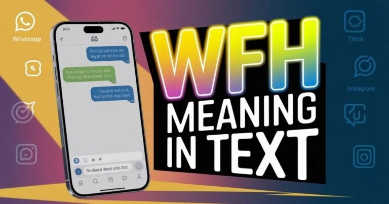 WFH meaning in text explained with a person working on a laptop at home. Remote work setup showing online chat usage and modern work culture. Visual representation of WFH meaning in text for beginners.