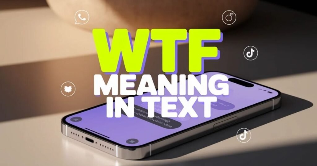 Young people reacting with surprise while using social media
with chat bubbles and bold slang expressions.
Represents WTF meaning in text in online conversations.