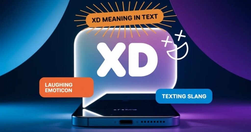 XD slang meaning in text demonstrated through sideways laughing face emoticon commonly used by teens and gamers in digital communication