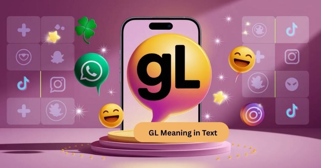 Modern smartphone graphic featuring a chat bubble with GL meaning in text.
Represents quick, informal messaging across social media platforms.
Vibrant and clean design with emojis to enhance casual communication.