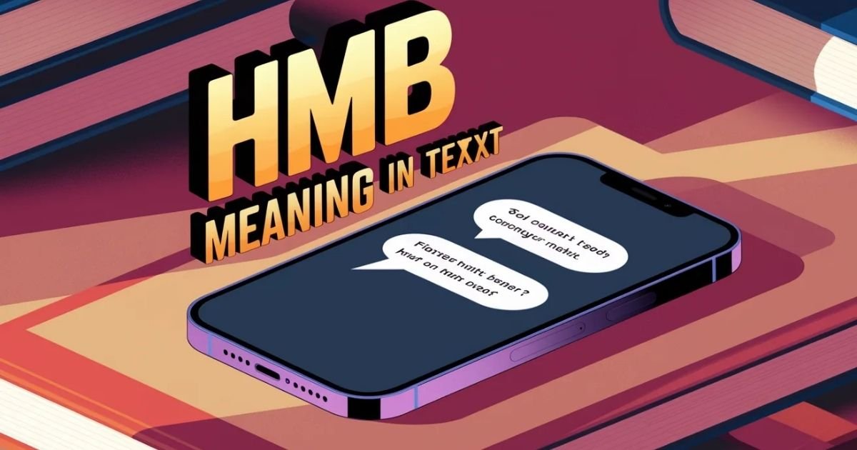 Illustration showing a smartphone chat with HMB highlighted in bold text. Visual explains HMB meaning in text as Hit Me Back in casual messaging. Designed for understanding slang used in modern online conversations.