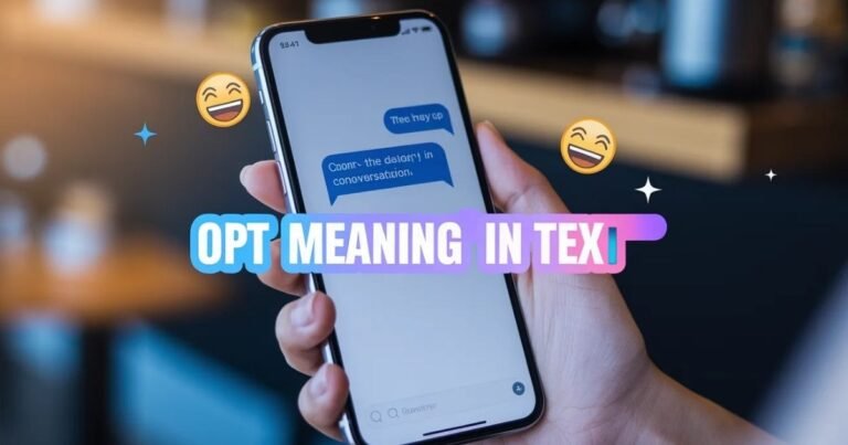 Illustration explaining opt meaning in text with chat bubbles Example conversation showing how “opt for” is used Simple visual guide for beginners understanding texting terms