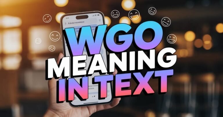 Smartphone screen showing a chat conversation explaining wgo meaning in text Message bubble with WGO and its full form “What’s Going On” Example of modern texting slang used on social media