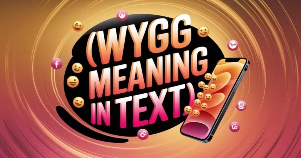 Smartphone screen surrounded by emojis and social media icons.
Focus keyword WYGG Meaning in Text prominently displayed in bold overlay.
Illustrates texting abbreviations and digital communication trends.