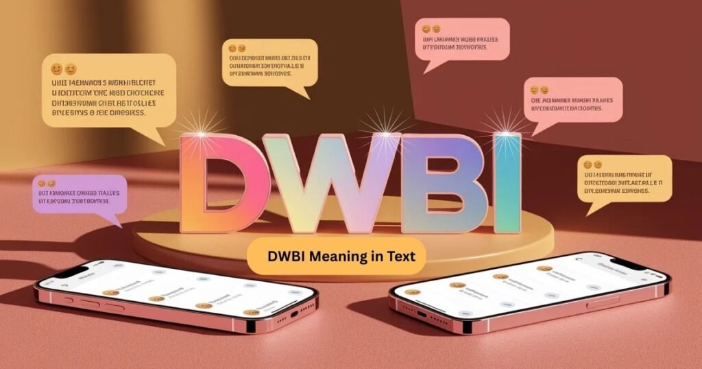 Casual friend-to-friend texting with cheerful emojis and expressions.
Keyword highlighted in bold colors over the chat interface.
Focus keyword: DWBI meaning in texting.