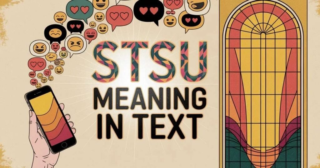 Close-up of friends messaging online
Colorful emojis and reactions visible
Keyword STSU meaning in text highlighted in bold letters